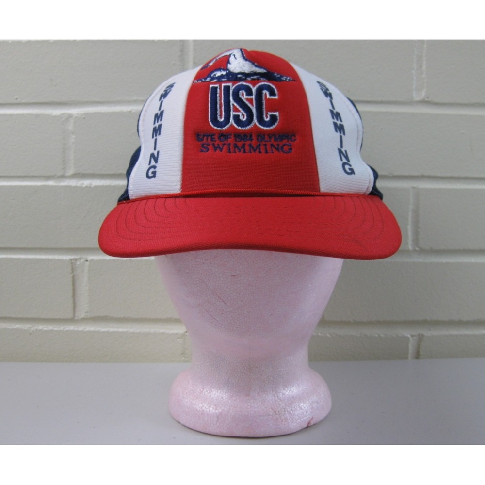 Vintage 80s USC Olympic Swimming Trucker Hat Snapback Cap 1984 Olympics
